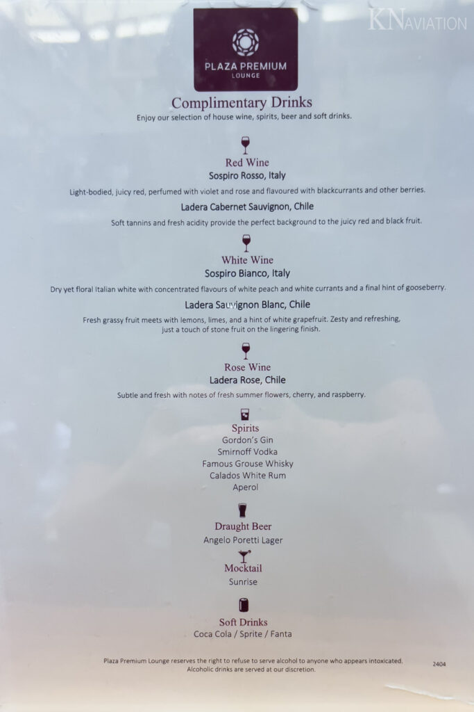 Plaza Premium (Heathrow Terminal 2) Drink Menu